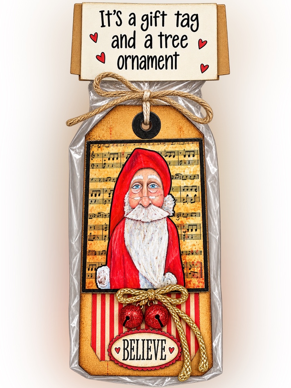Believe Santa Tag Ornament - Red Christmas Tree Ornament